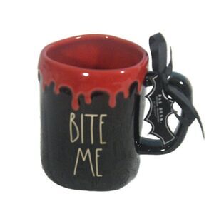 Rae Dunn BITE ME Black Ceramic Halloween Mug Dripping Blood Design New